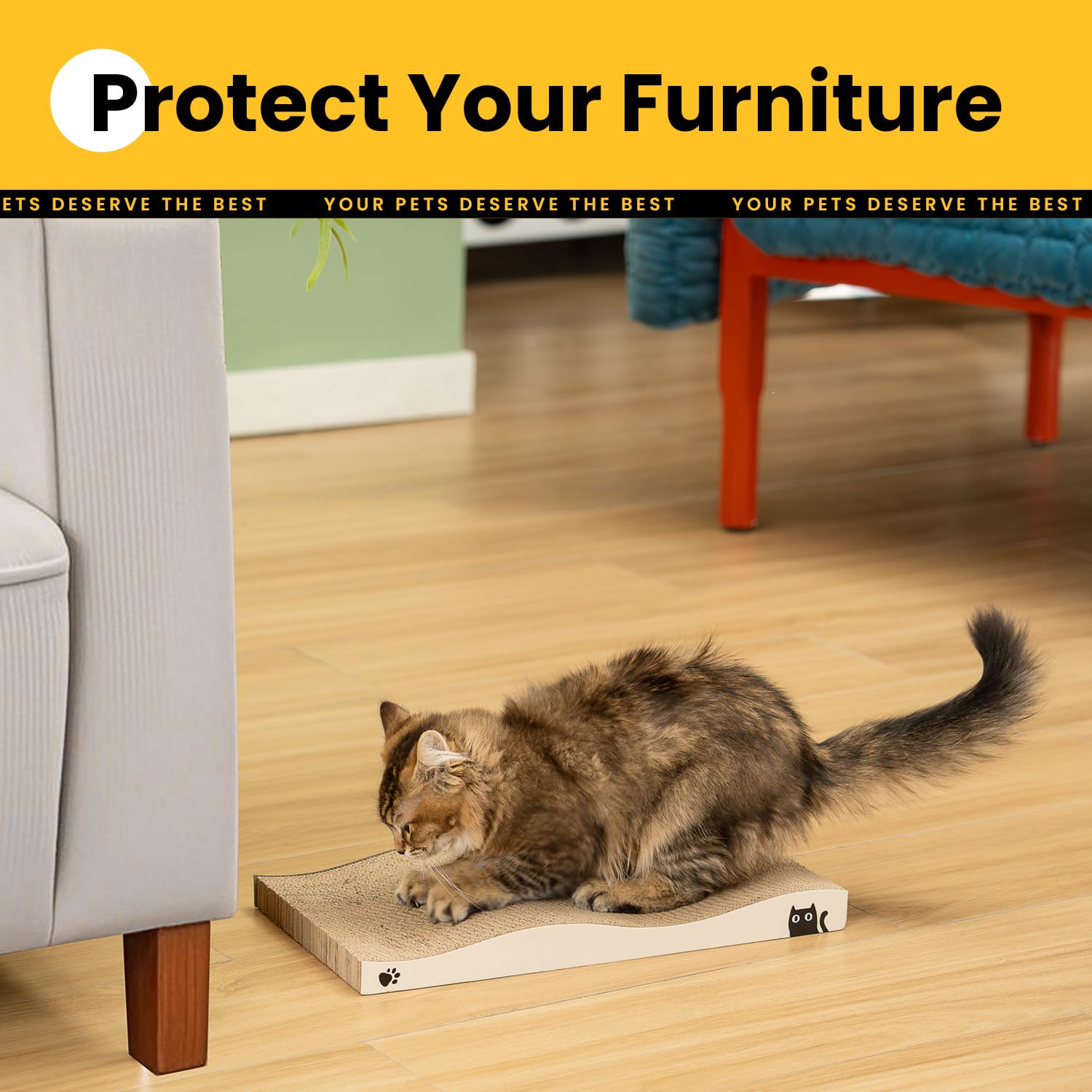 Cat Scratcher, Durable Scratch Pad, Corrugated Cardboard Scratching Board For Indoor Cats, Heavy Duty, Double-Sided Usability, R